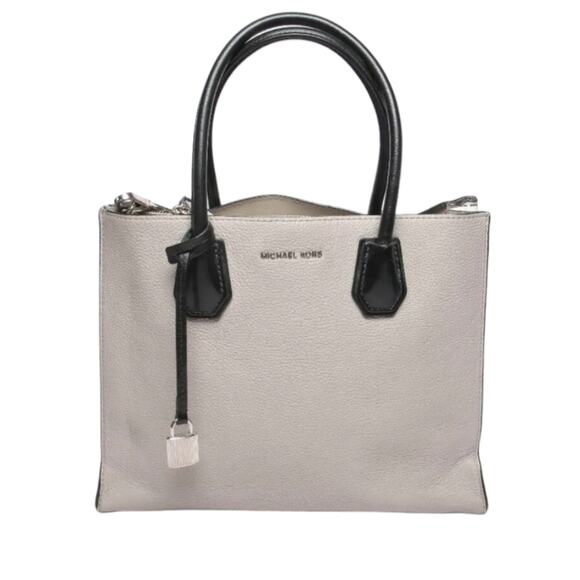 Michael Kors Mercer Large‎ Grey Pebbled Leather Tote Crossbody Satchel - Picture 1 of 16